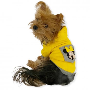 Sarı Sevimli Fare Kapşonlu Sweat by Kemique Köpek Kazağı