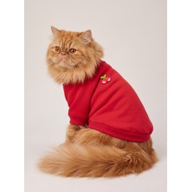 Kiki Kiraz Detaylı Kırmızı Kedi Polar Sweatshirt
