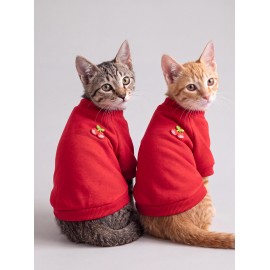 Kiki Kiraz Detaylı Kırmızı Kedi Polar Sweatshirt