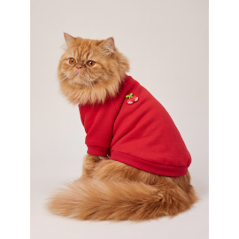 Kiki Kiraz Detaylı Kırmızı Kedi Polar Sweatshirt