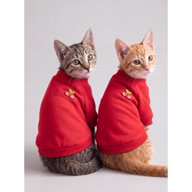 Kiki Kiraz Detaylı Kırmızı Kedi Polar Sweatshirt