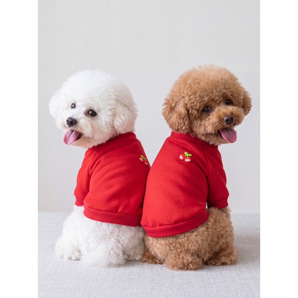 Kiki Kiraz Detaylı Kırmızı Köpek Polar Sweatshirt