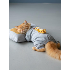 Sevimli Zürafa Kedi Uyku Seti | Penye Kedi Tulum ve Mini Yastık Takımı | Pamuklu | Tüy Dökülmesini Azaltır