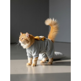 Sevimli Zürafa Kedi Uyku Seti | Penye Kedi Tulum ve Mini Yastık Takımı | Pamuklu | Tüy Dökülmesini Azaltır