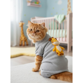 Sevimli Zürafa Kedi Uyku Seti | Penye Kedi Tulum ve Mini Yastık Takımı | Pamuklu | Tüy Dökülmesini Azaltır