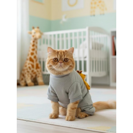 Sevimli Zürafa Kedi Uyku Seti | Penye Kedi Tulum ve Mini Yastık Takımı | Pamuklu | Tüy Dökülmesini Azaltır