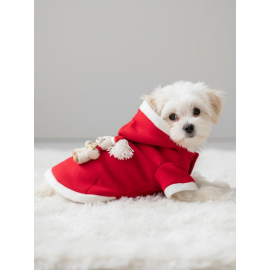 Snow Bear Kırmızı Xmas Köpek Kıyafeti | Kapüşonlu Polar Noel Sweatshirt | Küçük Irklar İçin