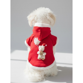 Snow Bear Kırmızı Xmas Köpek Kıyafeti | Kapüşonlu Polar Noel Sweatshirt | Küçük Irklar İçin