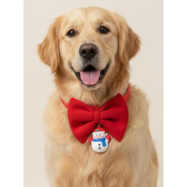 Snowman Köpek Papyon Tasması |  Yeşil Kırmızı Fiyonk Boyun Aksesuarı | Noel Temalı Köpek Süsü | Orta ve Büyük Irklar İçin