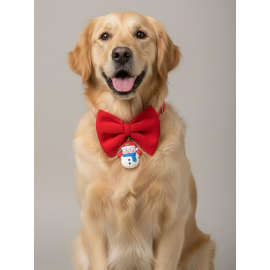 Snowman Köpek Papyon Tasması |  Yeşil Kırmızı Fiyonk Boyun Aksesuarı | Noel Temalı Köpek Süsü | Orta ve Büyük Irklar İçin