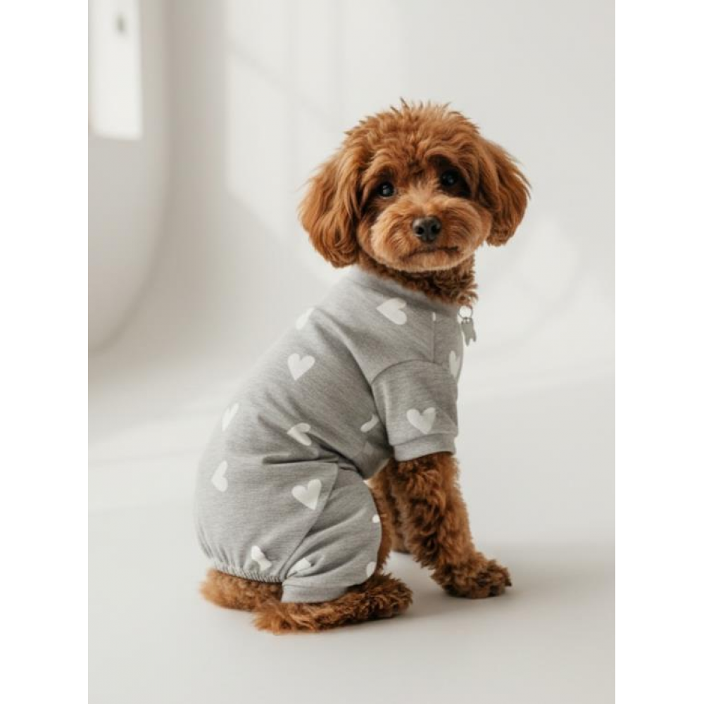 Soft Heart Köpek Tulumu | Pamuklu Penye Köpek Pijaması | Küçük Irklar İçin | Tüy Dökülmesini Azaltır