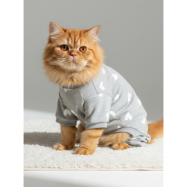 Soft Hearts Kedi Tulumu | Pamuklu Penye Kedi Kıyafeti | Küçük Irklar İçin | Tüy Dökülmesini Azaltır