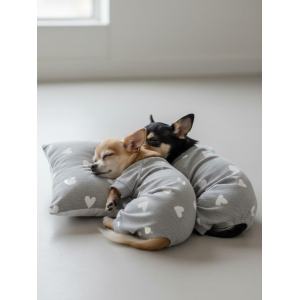 Soft Hearts Köpek Uyku Takımı | Pamuklu Penye Köpek Tulumu ve Mini Yastık | Küçük Irklar İçin | Tüy Dökülmesini Azaltır