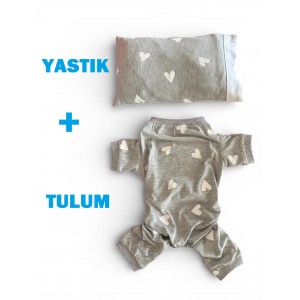 Soft Hearts Köpek Uyku Takımı | Pamuklu Penye Köpek Tulumu ve Mini Yastık | Küçük Irklar İçin | Tüy Dökülmesini Azaltır