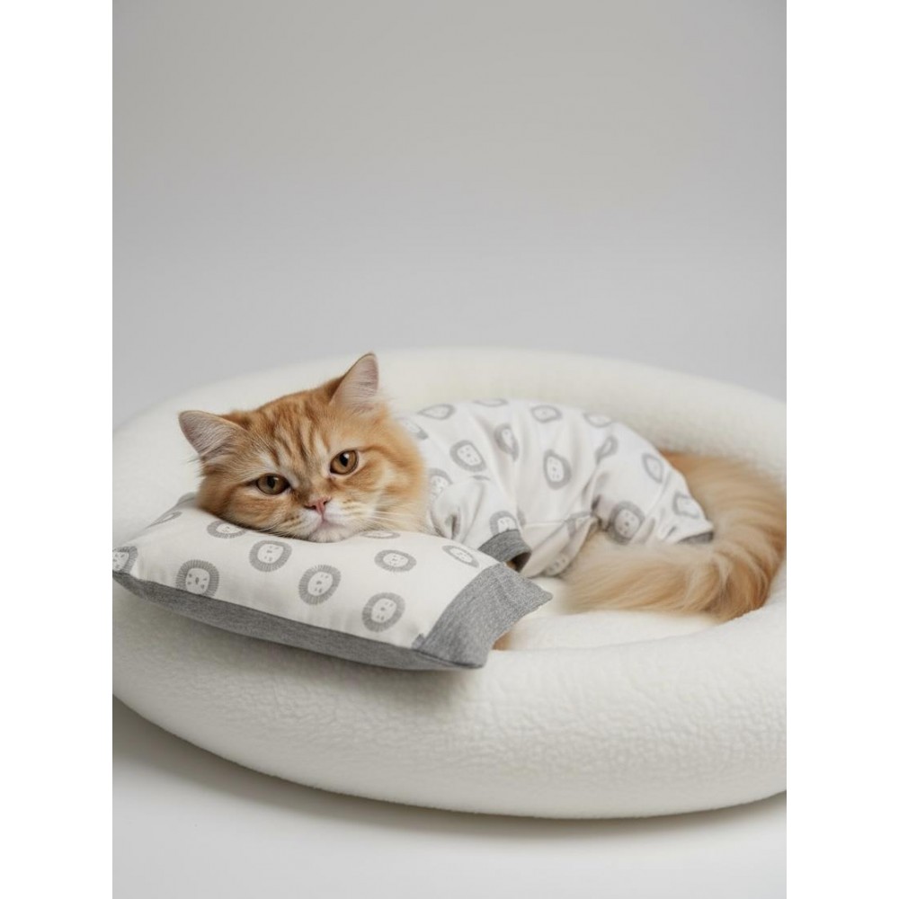 Soft Lion Kedi Uyku Seti | Penye Kedi Tulum ve Mini Yastık Takımı | Pamuklu | Tüy Dökülmesini Azaltır | 