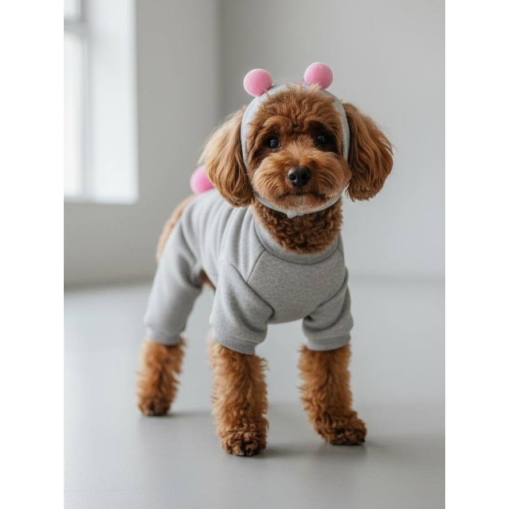 Ponpon Şeker Köpek Tulumu & Bere Takımı | Şardonlu Polar Kumaş | Küçük Irk Köpekler İçin | Tüy Dökülmesini Azaltır