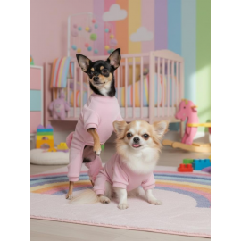 Tassel &  Rainbow Soft Pink Pamuklu Köpek Tulumu Pastel Pembe Pijama