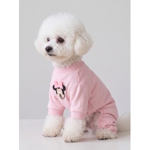 Pinkie Mouse Köpek Tulumu | Pembe Kalın Penye Köpek Kıyafeti | Sevimli Fare ve Kurdele Detaylı