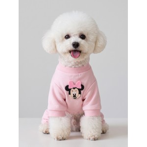 Pinkie Mouse Köpek Tulumu | Pembe Kalın Penye Köpek Kıyafeti | Sevimli Fare ve Kurdele Detaylı