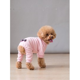 Pinkie Mouse Köpek Tulumu | Pembe Kalın Penye Köpek Kıyafeti | Sevimli Fare ve Kurdele Detaylı