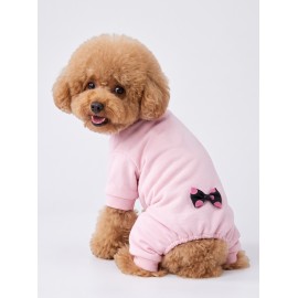 Pinkie Mouse Köpek Tulumu | Pembe Kalın Penye Köpek Kıyafeti | Sevimli Fare ve Kurdele Detaylı