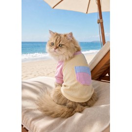Soft Sun Kedi Tişörtü | Cepli Şeker Renkli Yazlık Kedi Kıyafeti 