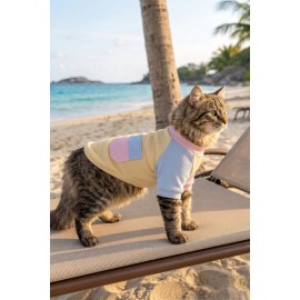 Soft Sun Kedi Tişörtü | Cepli Şeker Renkli Yazlık Kedi Kıyafeti 