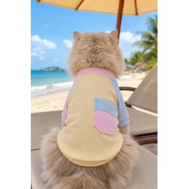 Soft Sun Kedi Tişörtü | Cepli Şeker Renkli Yazlık Kedi Kıyafeti 