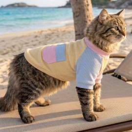 Soft Sun Kedi Tişörtü | Cepli Şeker Renkli Yazlık Kedi Kıyafeti 