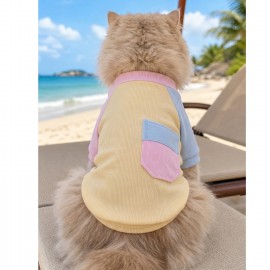Soft Sun Kedi Tişörtü | Cepli Şeker Renkli Yazlık Kedi Kıyafeti 