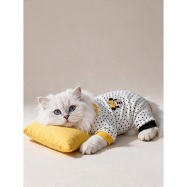 Spotty Sunny Minny Kedi Uyku Seti | Siyah Beyaz Puantiyeli Penye Kedi Tulumu ve Mini Yastık 