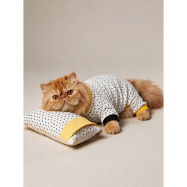 Spotty Sunny Minny Kedi Uyku Seti | Siyah Beyaz Puantiyeli Penye Kedi Tulumu ve Mini Yastık 