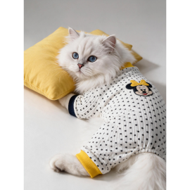 Spotty Sunny Minny Kedi Uyku Seti | Siyah Beyaz Puantiyeli Penye Kedi Tulumu ve Mini Yastık 