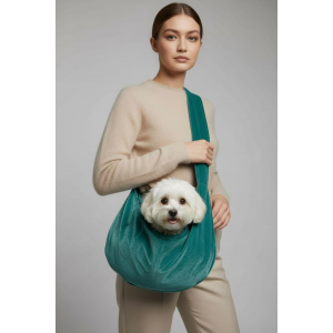 Su Yeşili Leke Tutmaz Kadife Dokulu Köpek Taşıma Çantası – Emniyet Kemerli