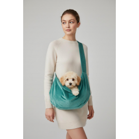 Su Yeşili Leke Tutmaz Kadife Dokulu Köpek Taşıma Çantası – Emniyet Kemerli