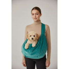 Su Yeşili Leke Tutmaz Kadife Dokulu Köpek Taşıma Çantası – Emniyet Kemerli