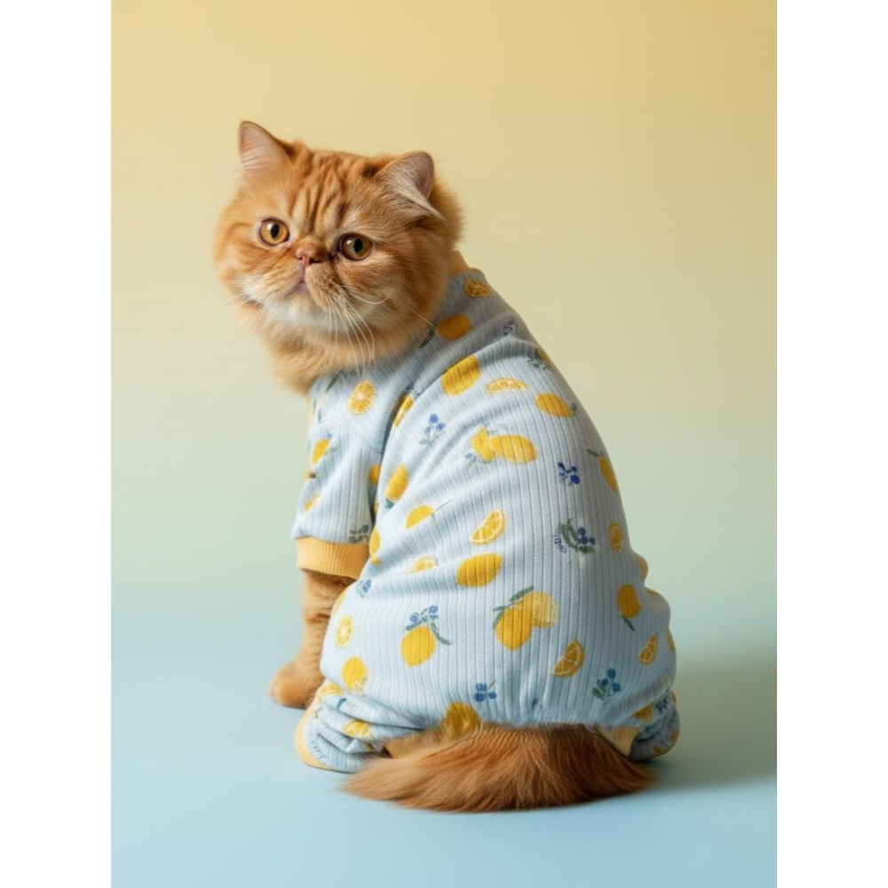 Summer Pineapple Penye Kedi Tulumu | Ananas Desenli Kedi Pijaması | Kediler İçin