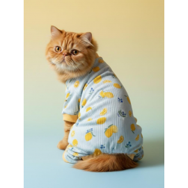 Summer Pineapple Penye Kedi Tulumu | Ananas Desenli Kedi Pijaması | Kediler İçin