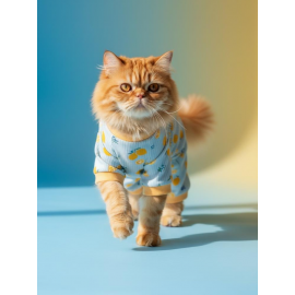 Summer Pineapple Penye Kedi Tulumu | Ananas Desenli Kedi Pijaması | Kediler İçin