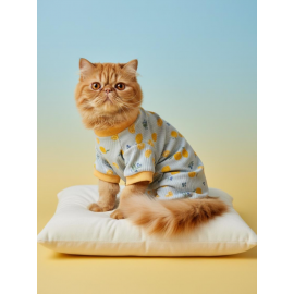 Summer Pineapple Penye Kedi Tulumu | Ananas Desenli Kedi Pijaması | Kediler İçin