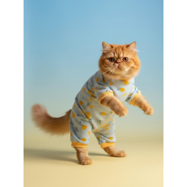 Summer Pineapple Penye Kedi Tulumu | Ananas Desenli Kedi Pijaması | Kediler İçin