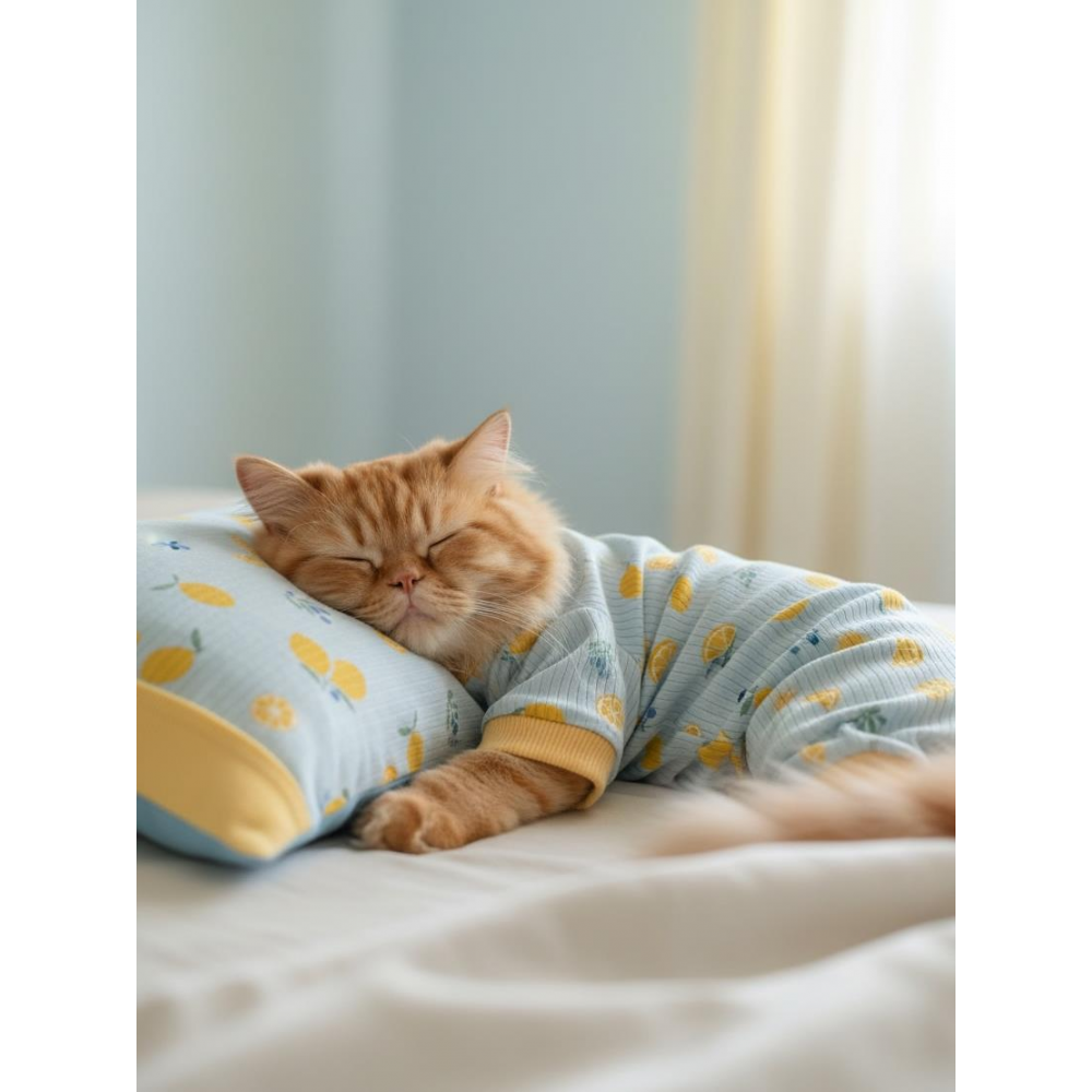 Summer Pineapple Uyku Takımı | Pamuklu Penye Kedi Tulumu ve Mini Yastık | Kediler İçin | Tüy Dökülmesini Azaltır