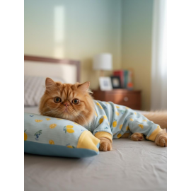 Summer Pineapple Uyku Takımı | Pamuklu Penye Kedi Tulumu ve Mini Yastık | Kediler İçin | Tüy Dökülmesini Azaltır