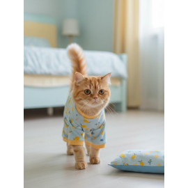 Summer Pineapple Uyku Takımı | Pamuklu Penye Kedi Tulumu ve Mini Yastık | Kediler İçin | Tüy Dökülmesini Azaltır