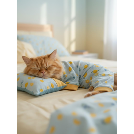 Summer Pineapple Uyku Takımı | Pamuklu Penye Kedi Tulumu ve Mini Yastık | Kediler İçin | Tüy Dökülmesini Azaltır