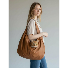 Suni Deri Su Geçirmez Kahverengi Kedi Taşıma Çantası – Emniyet Kemerli