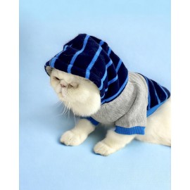 Blue Line Sweatshirt Kapşonlu Kedi Kıyafeti Kedi Sweatshirt