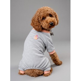 Sweet Cupcake Köpek Tulumu | Gri Beyaz İnce Çizgili 