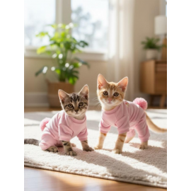 Tassel and Rainbow Soft Pink - Pastel Pembe Pamuklu Kedi Tulum Pijama