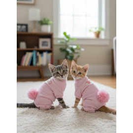 Tassel and Rainbow Soft Pink - Pastel Pembe Pamuklu Kedi Tulum Pijama